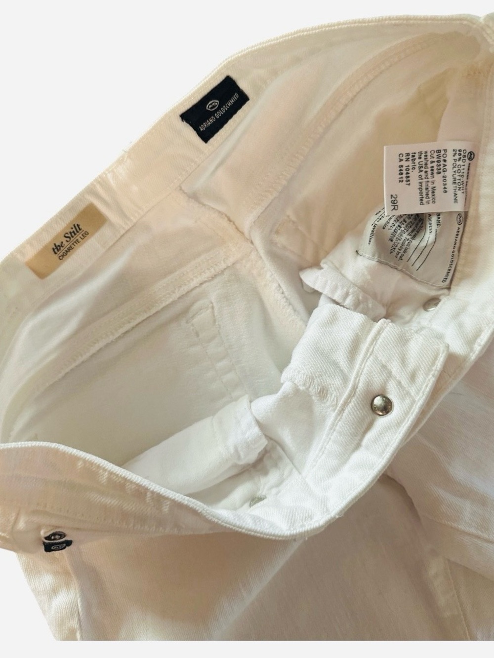 AG Adriano Goldschmied The Stilt White Cigarette Leg Jeans SZ 29